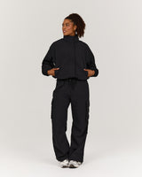 CROPPED WOVEN TRACK JACKET - BLACK