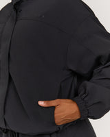 CROPPED WOVEN TRACK JACKET - BLACK