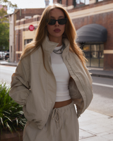 CROPPED WOVEN TRACK JACKET - SANDSTONE