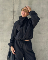 CROPPED WOVEN TRACK JACKET - BLACK