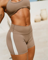 LUXE MID RISE BIKER SHORTS - LILLY TAUPE WHITE