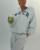 OVERSIZED ZIP UP HOODIE - SNOW GREY BEET MSCR COLLEGIATE