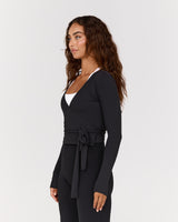 FLUID WRAP LONG SLEEVE TOP - BLACK