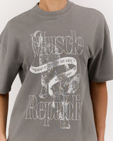 ESSENTIALS TEE - FADED DOVE FURLED LEOPARD
