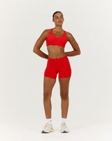 LUXE MID RISE BIKER SHORTS - FIERY RED