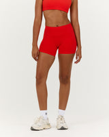 LUXE MID RISE BIKER SHORTS - FIERY RED