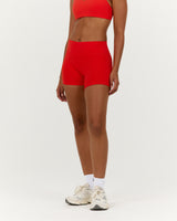 LUXE MID RISE BIKER SHORTS - FIERY RED
