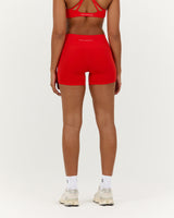 LUXE MID RISE BIKER SHORTS - FIERY RED