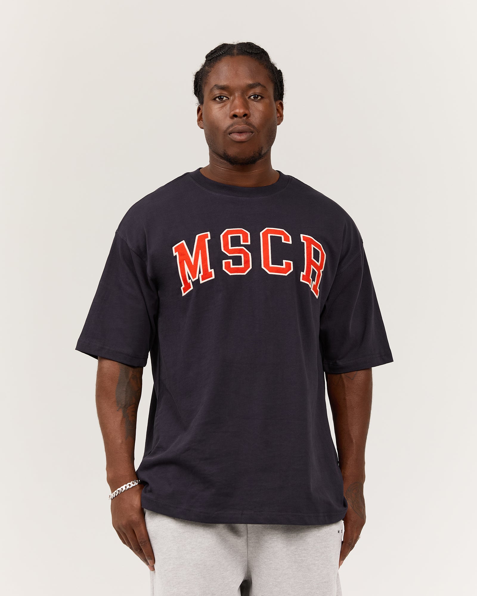 MENS HEAVY OVERSIZED TEE - MIDNIGHT NAVY MSCR COLLEGIATE – MUSCLE
