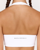 MOTION 360 V NECK HALTER BRA - WHITE
