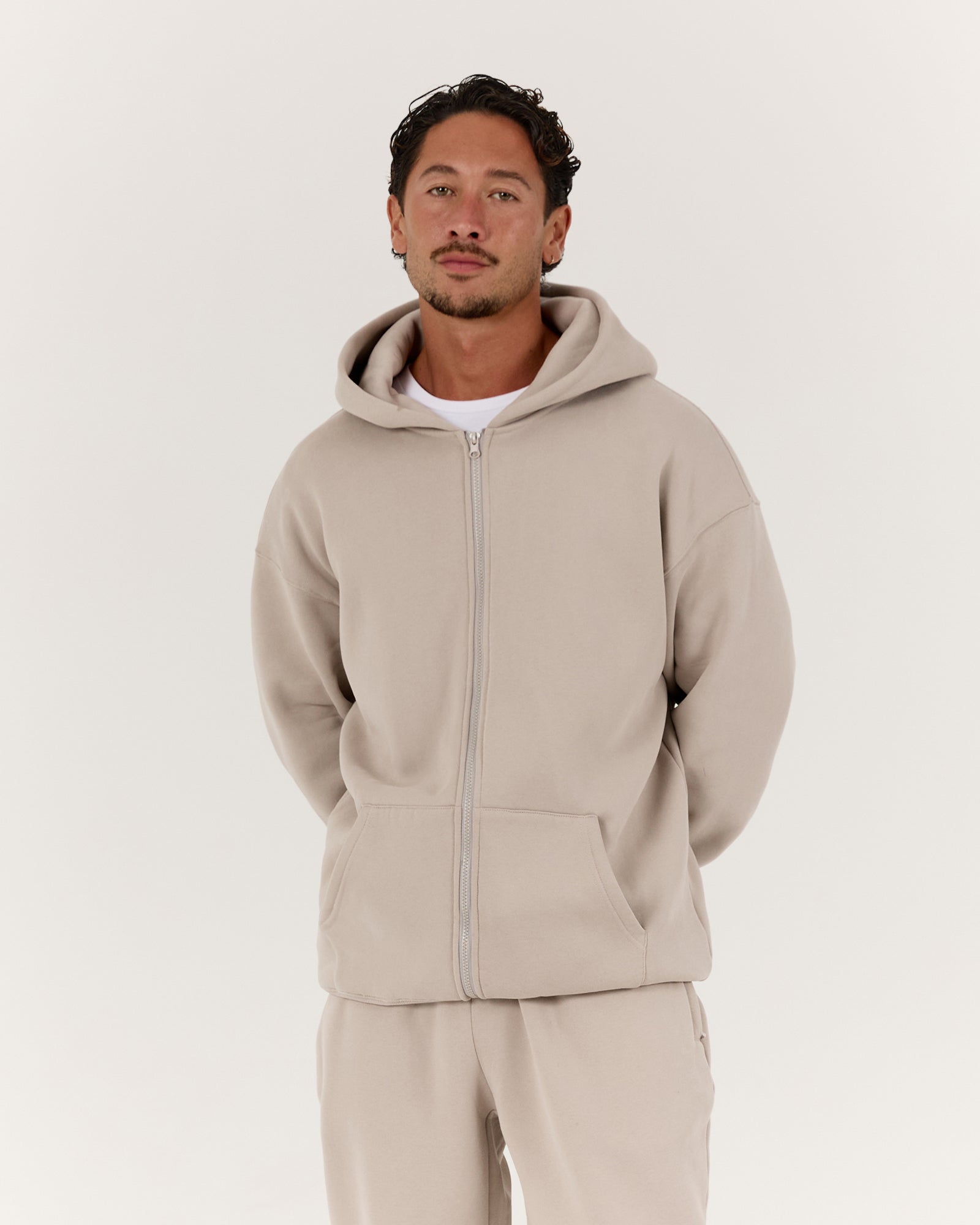 CLASSIC ZIP UP HOODIE HUSK – MUSCLE REPUBLIC