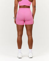 SCULPT BONDED WAIST POCKET BIKER SHORTS - PINK TOPAZ