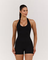 SEAMLESS PLUNGE HALTER TOP - BLACK