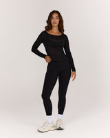 SHEER LONG SLEEVE TOP - BLACK
