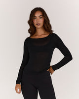 SHEER LONG SLEEVE TOP - BLACK