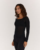 SHEER LONG SLEEVE TOP - BLACK