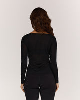 SHEER LONG SLEEVE TOP - BLACK