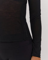 SHEER LONG SLEEVE TOP - BLACK