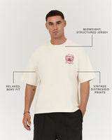 MENS HEAVY BOXY TEE - FADED ANTIQUE WHITE PLAYMAKER