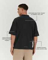 MENS PIQUE BOXY POLO - FADED BLACK BOXOUT