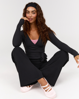 FLUID WRAP LONG SLEEVE TOP - BLACK