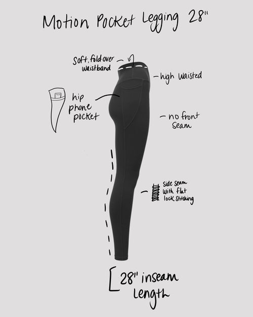 MOTION POCKET LEGGINGS 28" - BLACK