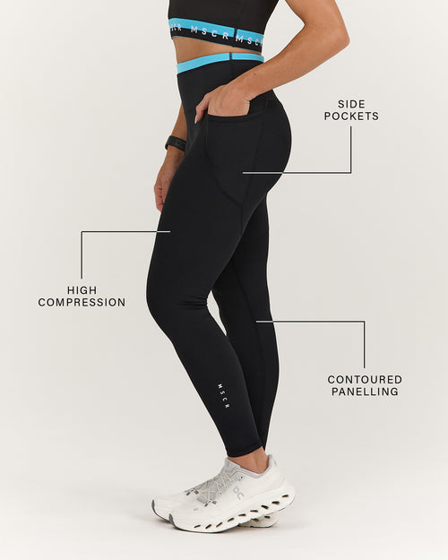 TRAINING RANGE ELEVATE II POCKET FULL LENGTH LEGGINGS - BLACK HYPER BLUE