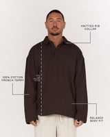 MENS TERRY BOXY LONG SLEEVE POLO TOP - VOLCANO ELEVATION