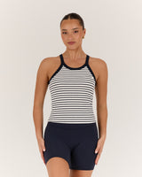 AGILITY STRIPE RIBBED TANK TOP - WHITE NAVY
