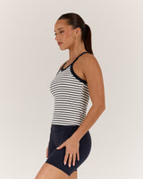 AGILITY STRIPE RIBBED TANK TOP - WHITE NAVY
