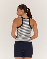 AGILITY STRIPE RIBBED TANK TOP - WHITE NAVY