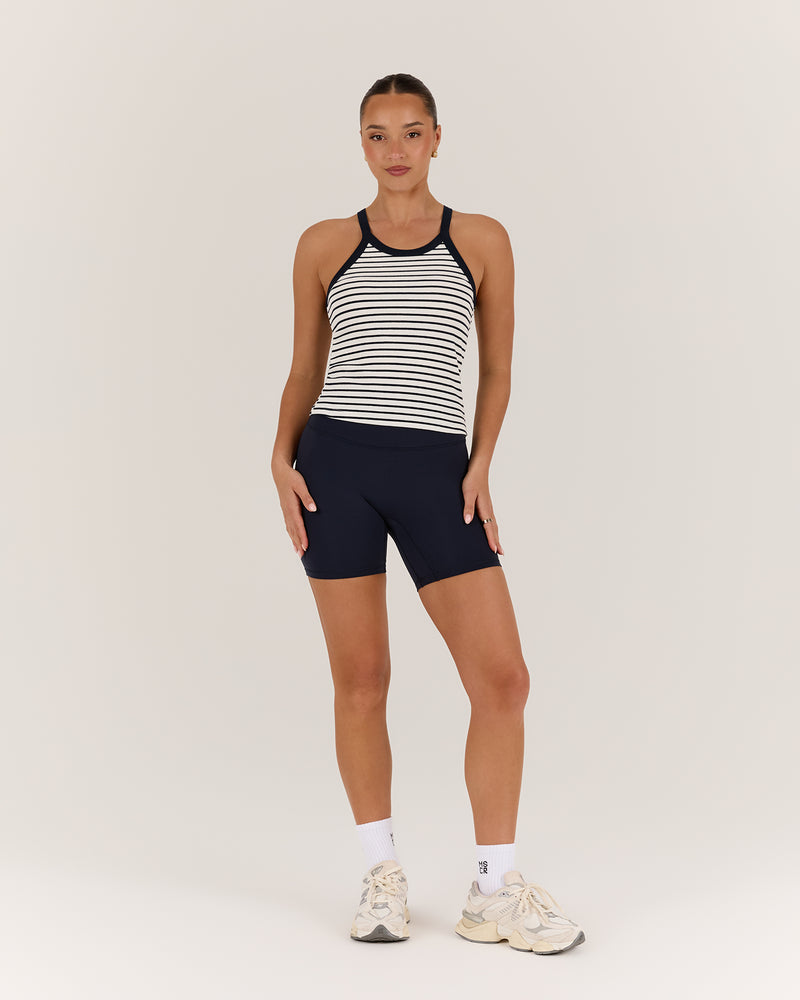 AGILITY STRIPE RIBBED TANK TOP - WHITE NAVY