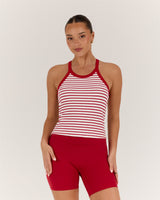 AGILITY STRIPE RIBBED TANK TOP - WHITE RED