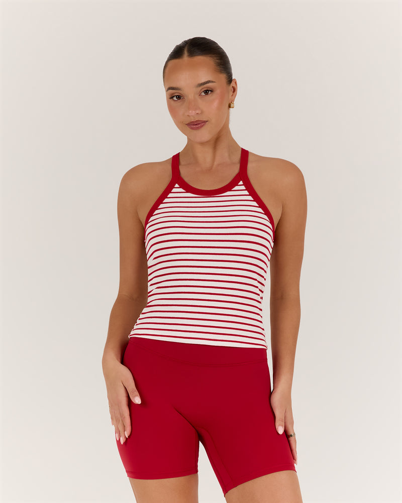 AGILITY STRIPE RIBBED TANK TOP - WHITE RED
