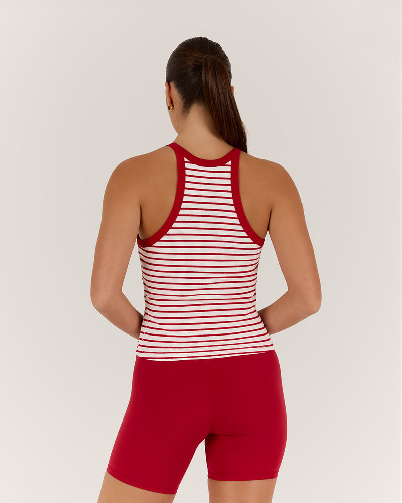 AGILITY STRIPE RIBBED TANK TOP - WHITE RED