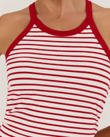 AGILITY STRIPE RIBBED TANK TOP - WHITE RED
