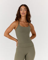 AIRE KEYHOLE RACER BACK TOP - OLIVE SMOKE