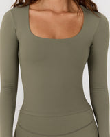 AIRE SCOOP LONG SLEEVE TOP - OLIVE SMOKE