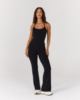 AIRE SCOOP NECK HALTER TOP - BLACK