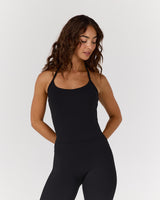 AIRE SCOOP NECK HALTER TOP - BLACK