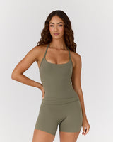 AIRE SCOOP NECK HALTER TOP - OLIVE SMOKE