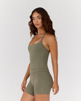 AIRE SCOOP NECK HALTER TOP - OLIVE SMOKE