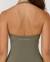 AIRE SCOOP NECK HALTER TOP - OLIVE SMOKE