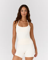 AIRE SCOOP NECK HALTER TOP - VANILLA