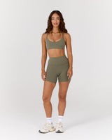 AIRE V NECK CROSS BACK BRA - OLIVE SMOKE