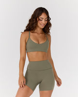 AIRE V NECK CROSS BACK BRA - OLIVE SMOKE
