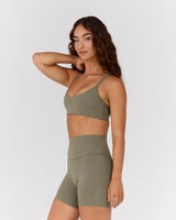 AIRE V NECK CROSS BACK BRA - OLIVE SMOKE