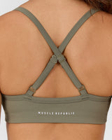 AIRE V NECK CROSS BACK BRA - OLIVE SMOKE