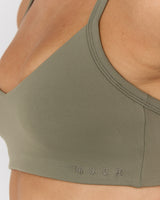 AIRE V NECK CROSS BACK BRA - OLIVE SMOKE