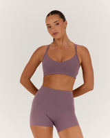 AIRE V NECK CROSS BACK BRA - PLUM